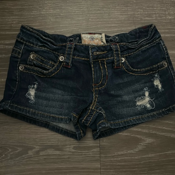 American Rag Denim Jean Shorts Thick Stitched Distressed Juniors 0 - Picture 1 of 7